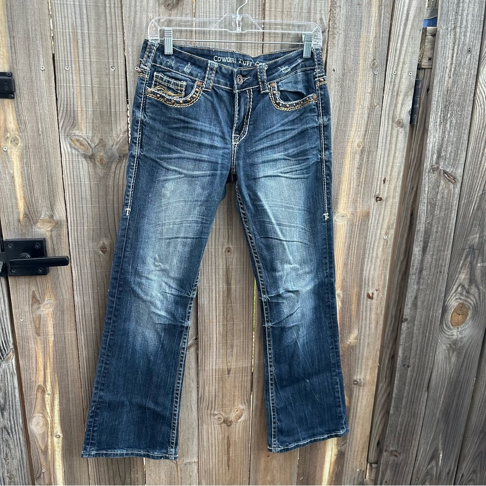 Cowgirl Tuff Dark Denim Jeans with Silver Accents Size 28x31